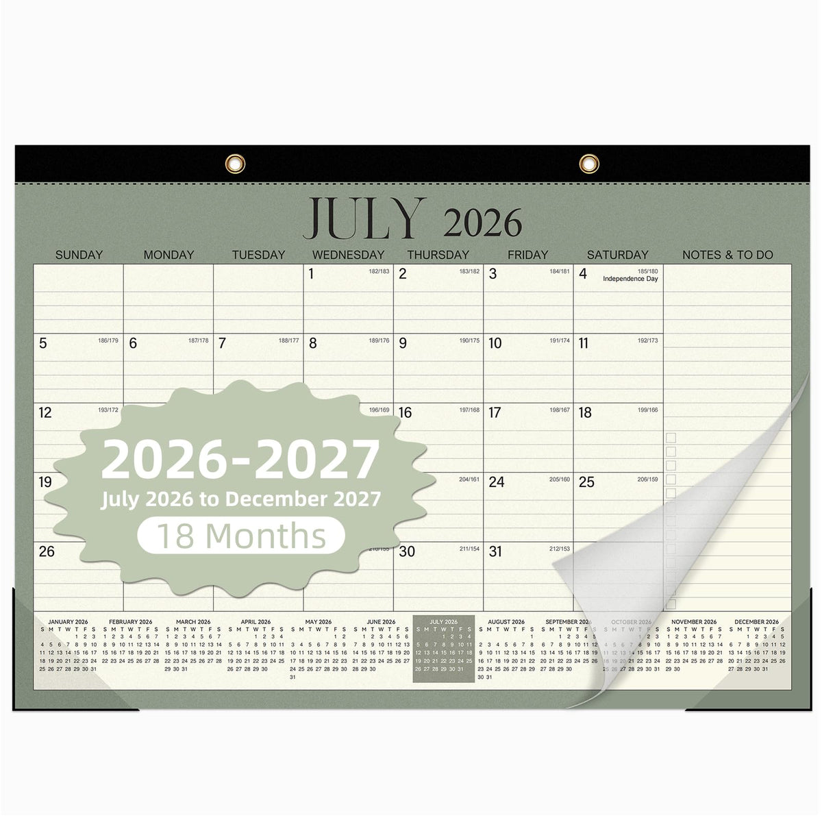 Tcamp Desk Calendar 2026-2027, Jul 2026-Dec 2027, 18-Month, 17" x 12" Large