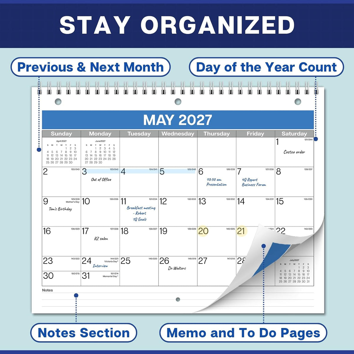 Dunwell 2026-2027 8.5x11 Binder Calendar, 18-Month 3-Hole Planner