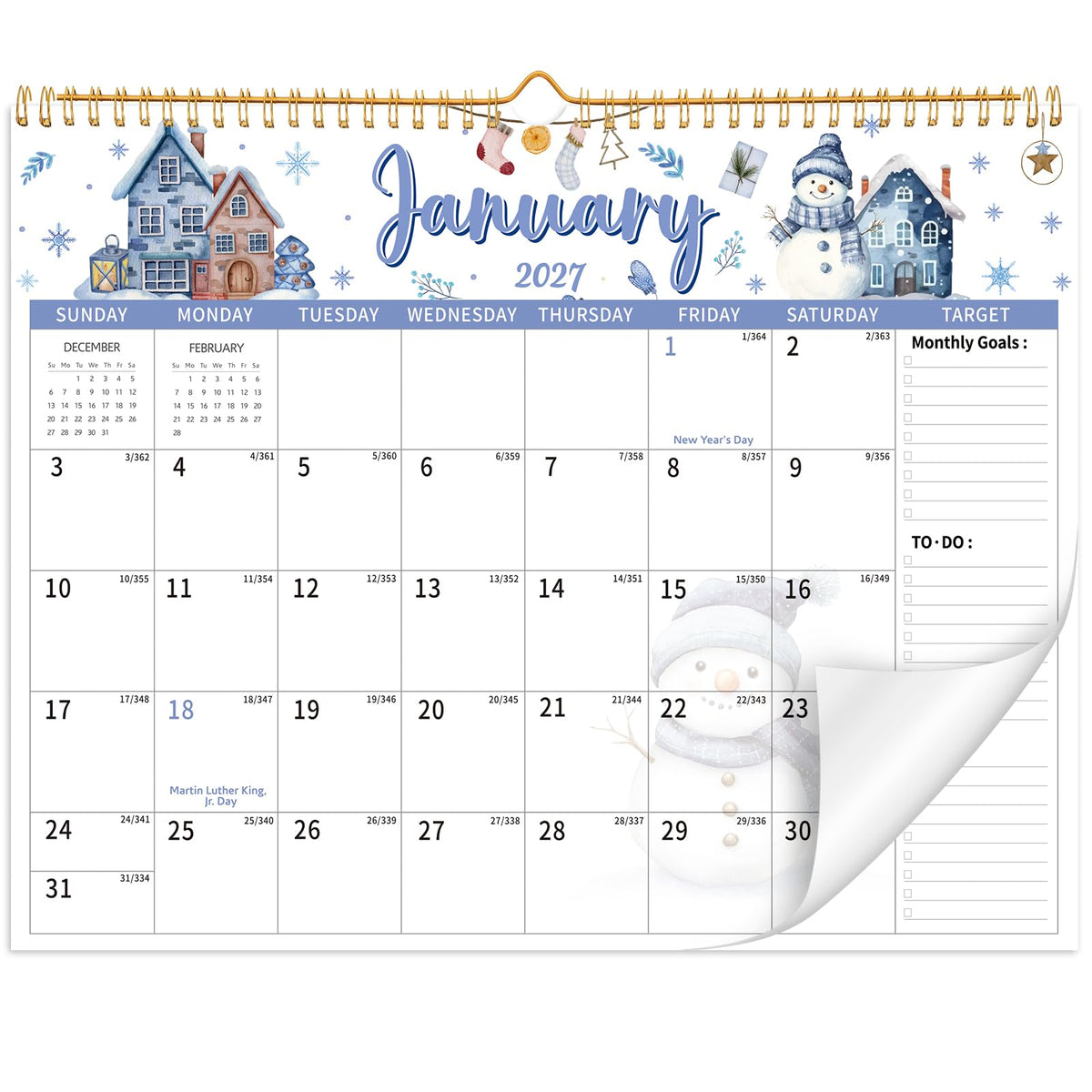 2026-2027 Wall Calendar, 14.5" x 11.8" 18 Month Green Leaves