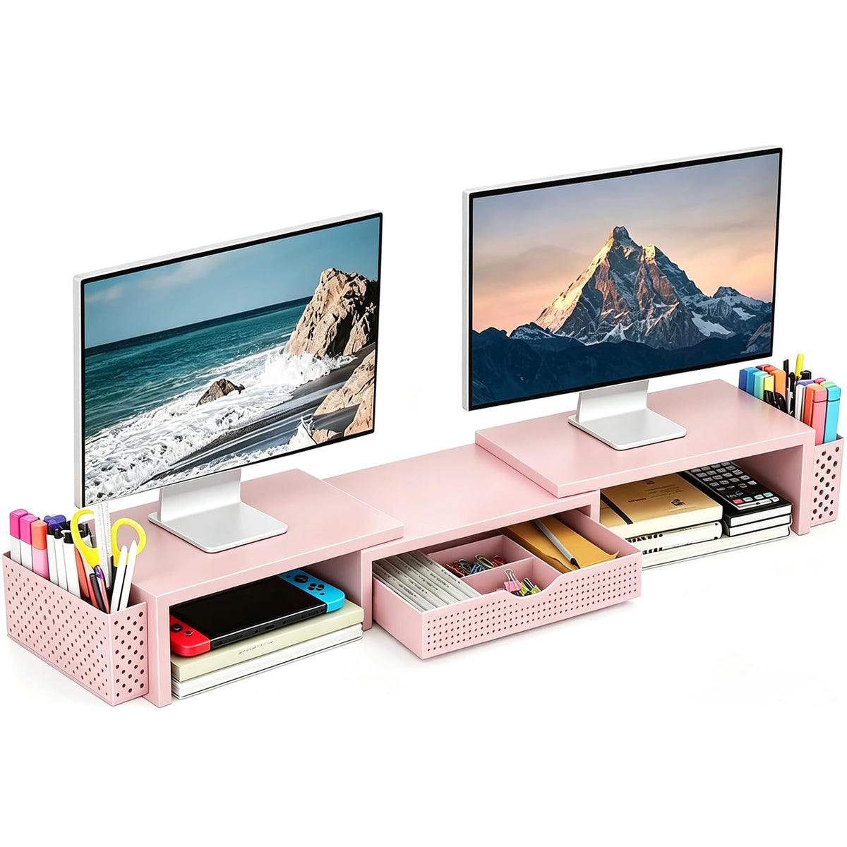 Spacrea Dual Monitor Stand Riser with Drawer and 2 Pen Holders