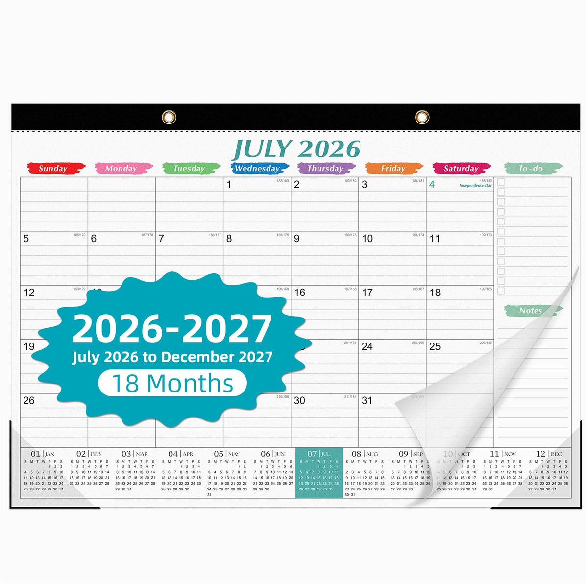 Tcamp Desk Calendar 2026-2027, Jul 2026-Dec 2027, 18-Month, 17" x 12" Large