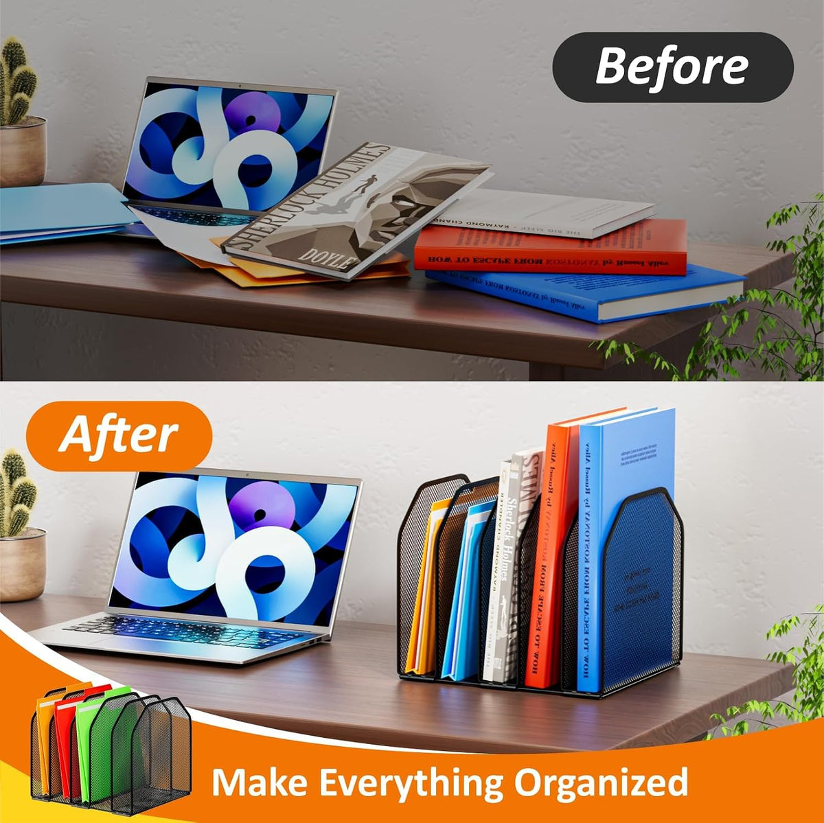 Desk File Organizer, Adjustable 5 Sections Upright Desktop File Sorter