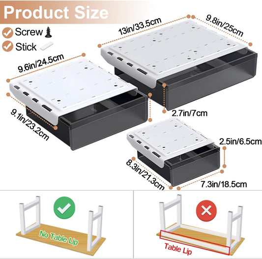 SVNNELP Under Desk Table Drawer Storage Organizer,3 Pack Large & Medium & Small Slide Out Desk Drawers - Hidden Desktop Organizer,Attachable Pencil Storage Tray Under Table(SML)