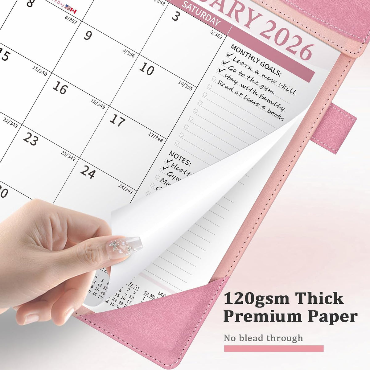 Ospelelf Desk Calendar 2026-2027 with Storage Pocket Protective Cover Large 12"x17" Leather Monthly Wall Planner Pad 18 Months January 2026 - June 2027 Pink