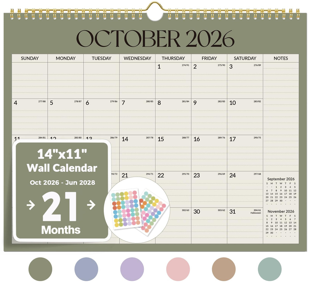 Forvencer 2027 Wall Calendar, 21-Month (Oct 2026 - Jun 2028), 14.7" x 11.5"