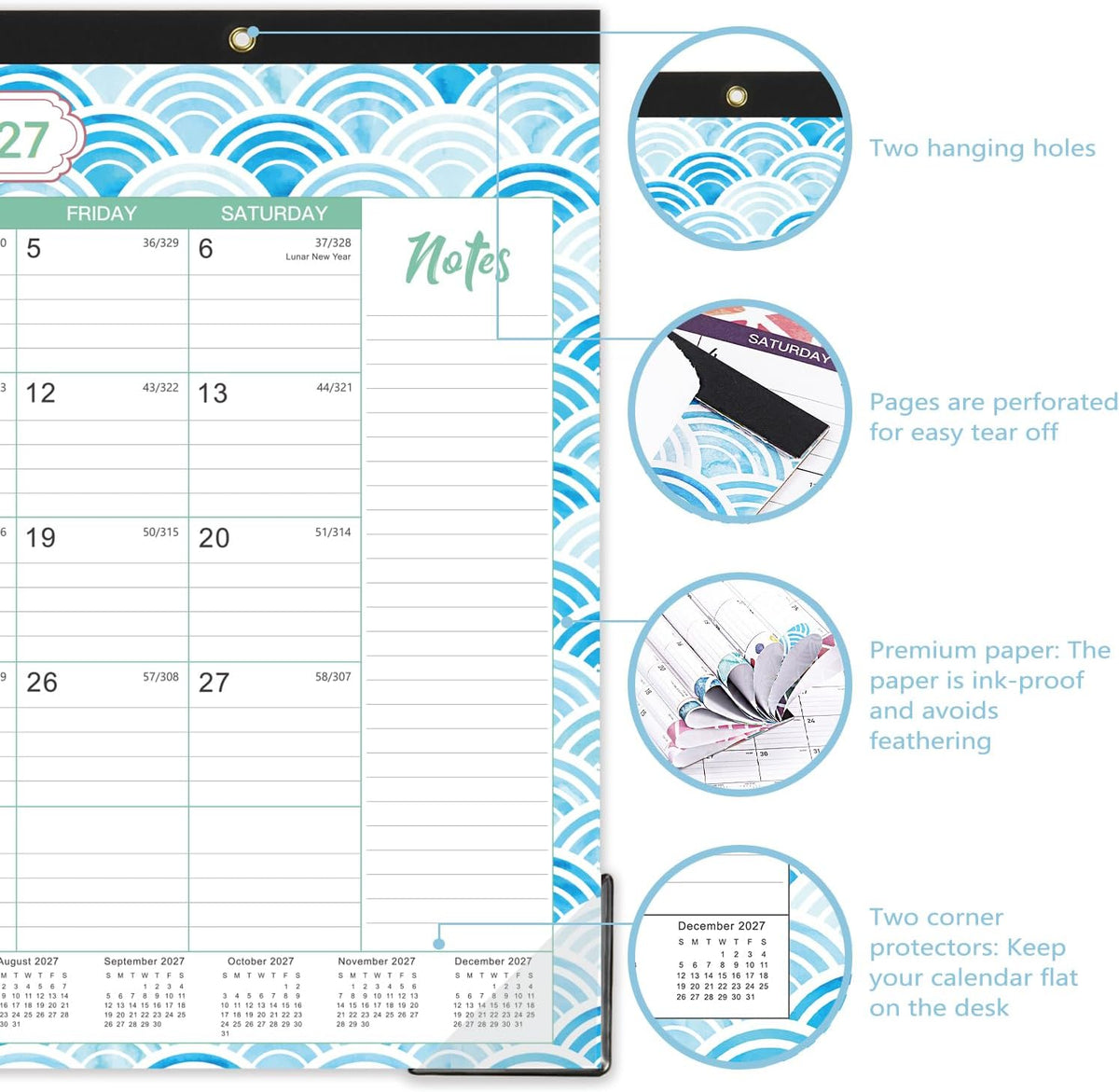 2027 Desk Calendar - Jan 2027 to Dec 2027 - Large Desk Calendar 2027, 17" x 12", Large Ruled Blocks, to-do List & Notes, Corner Protectors, Office Supplies Calendar for Planning