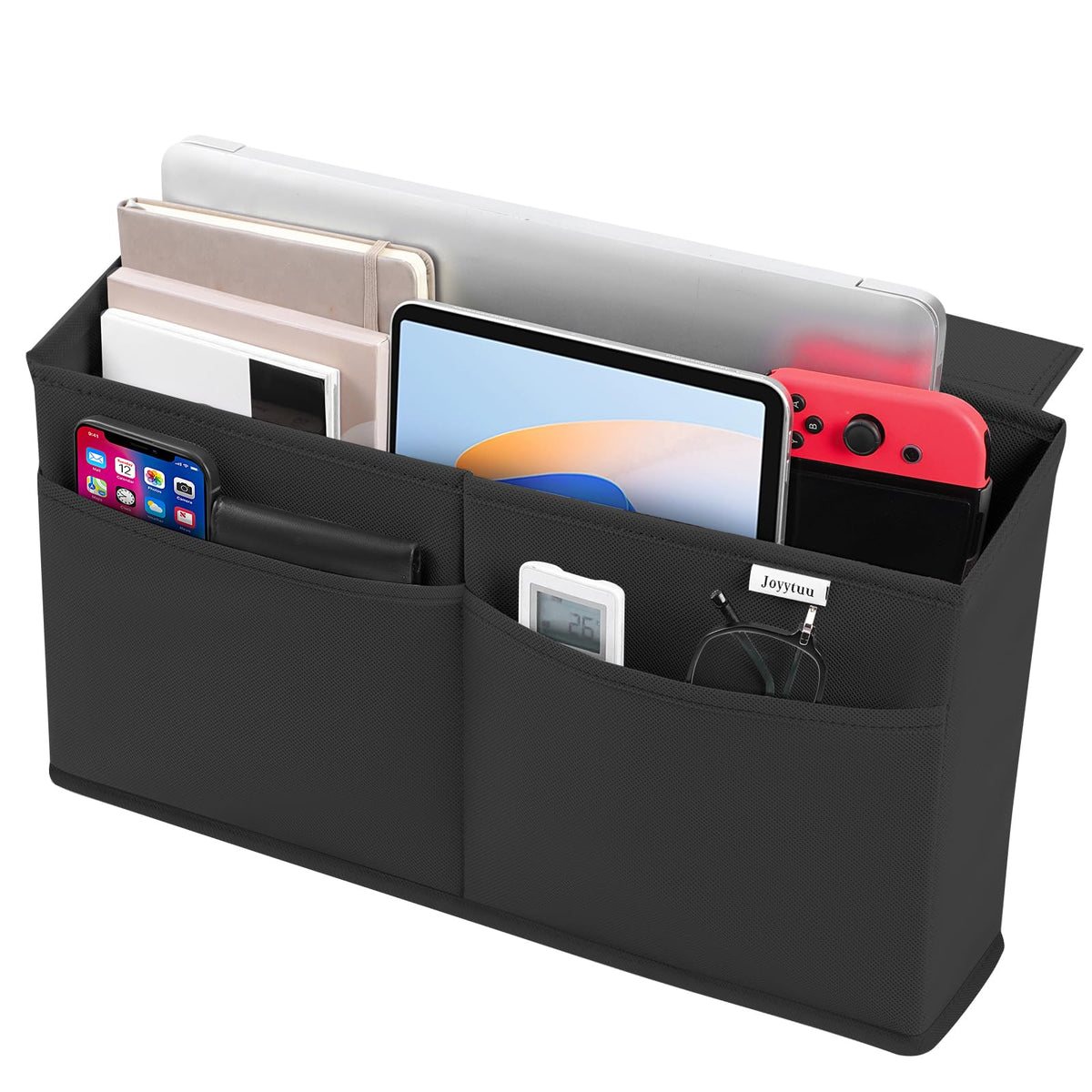 Desk Side Hanging Organizer, Adhesive Storage Bag with Pockets for Magazine Ipad Notebook, for End Tables Home Office Desks Computer Workstations Dressing Table, Grey
