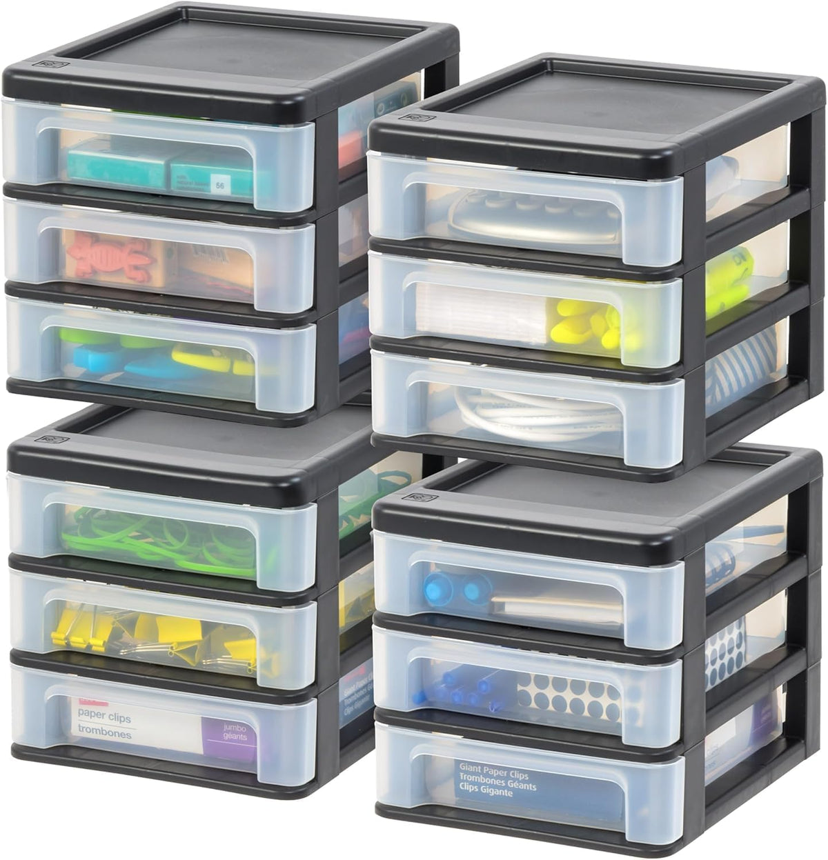 IRIS USA 3-Drawer Medium Desktop Organizer with Paper Tray, Black