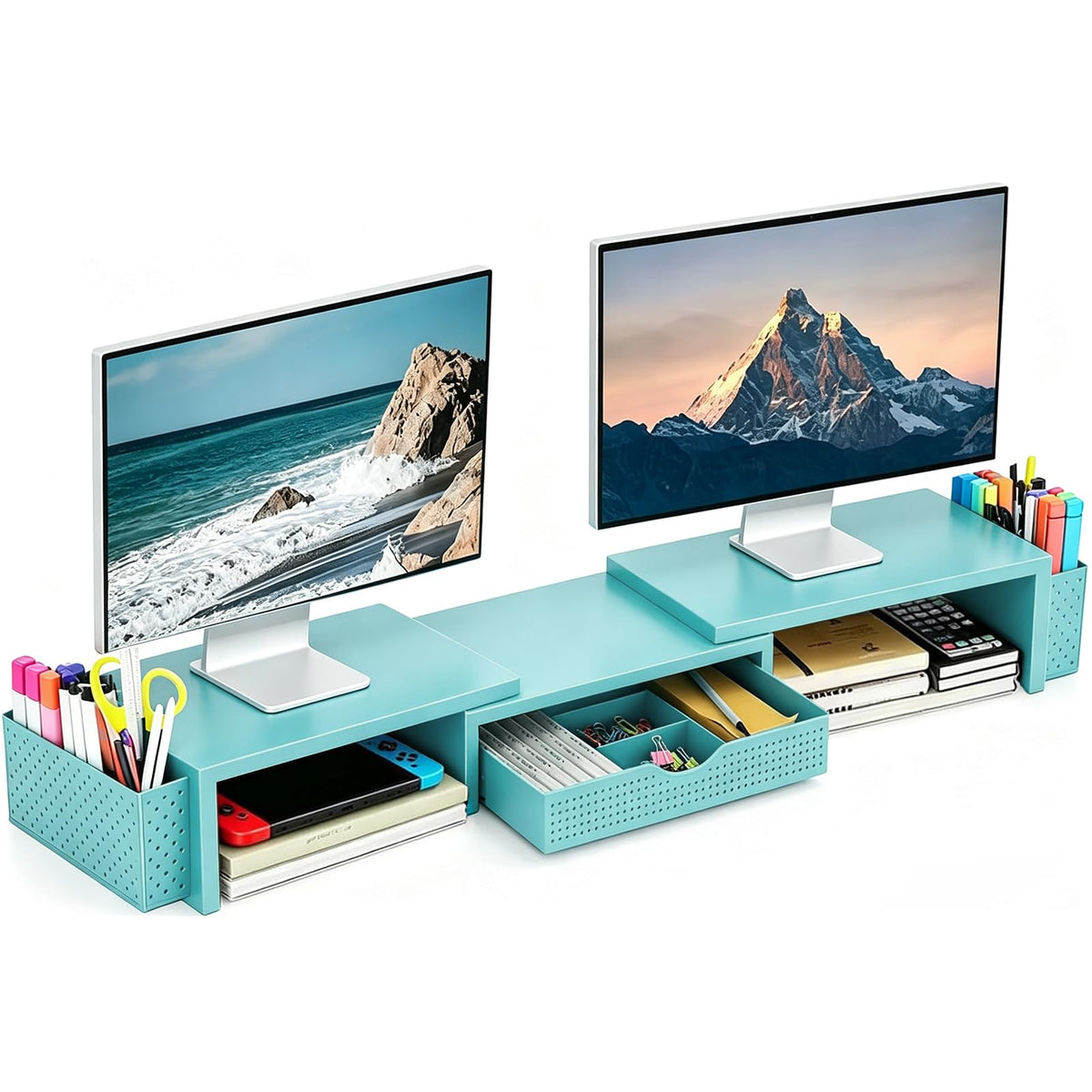 Spacrea Dual Monitor Stand Riser with Drawer and 2 Pen Holders