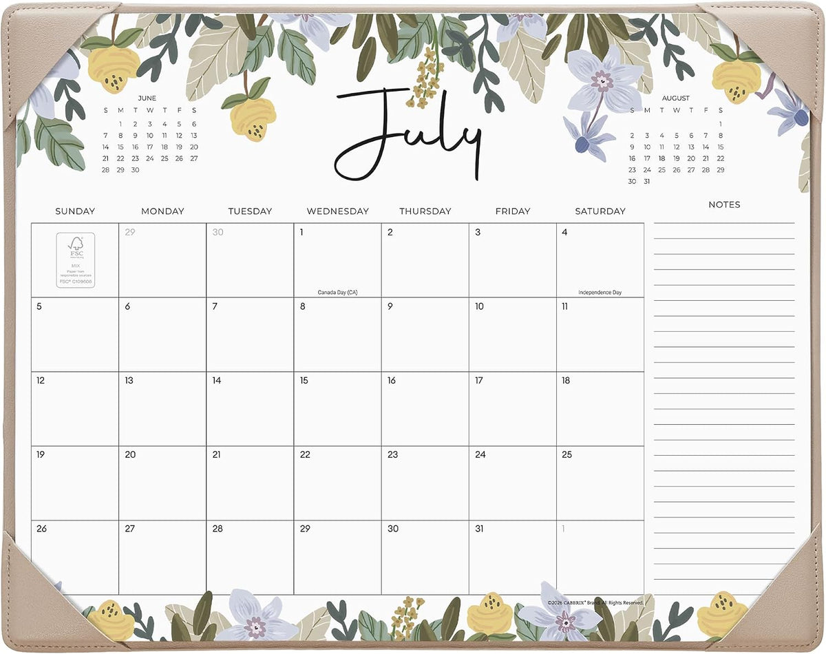 Cabbrix Desk Calendar 2026-2027 with Desktop Mat, Floral Desk Pad Calendar 15 x 12 Inch 18 Months Runs From July 2026 to December 2027, Desk Blotter Calendar for Home School and Office (Floral)
