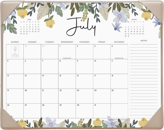 Cabbrix Desk Calendar 2026-2027 with Desktop Mat, Floral Desk Pad Calendar 15 x 12 Inch 18 Months Runs From July 2026 to December 2027, Desk Blotter Calendar for Home School and Office (Floral)