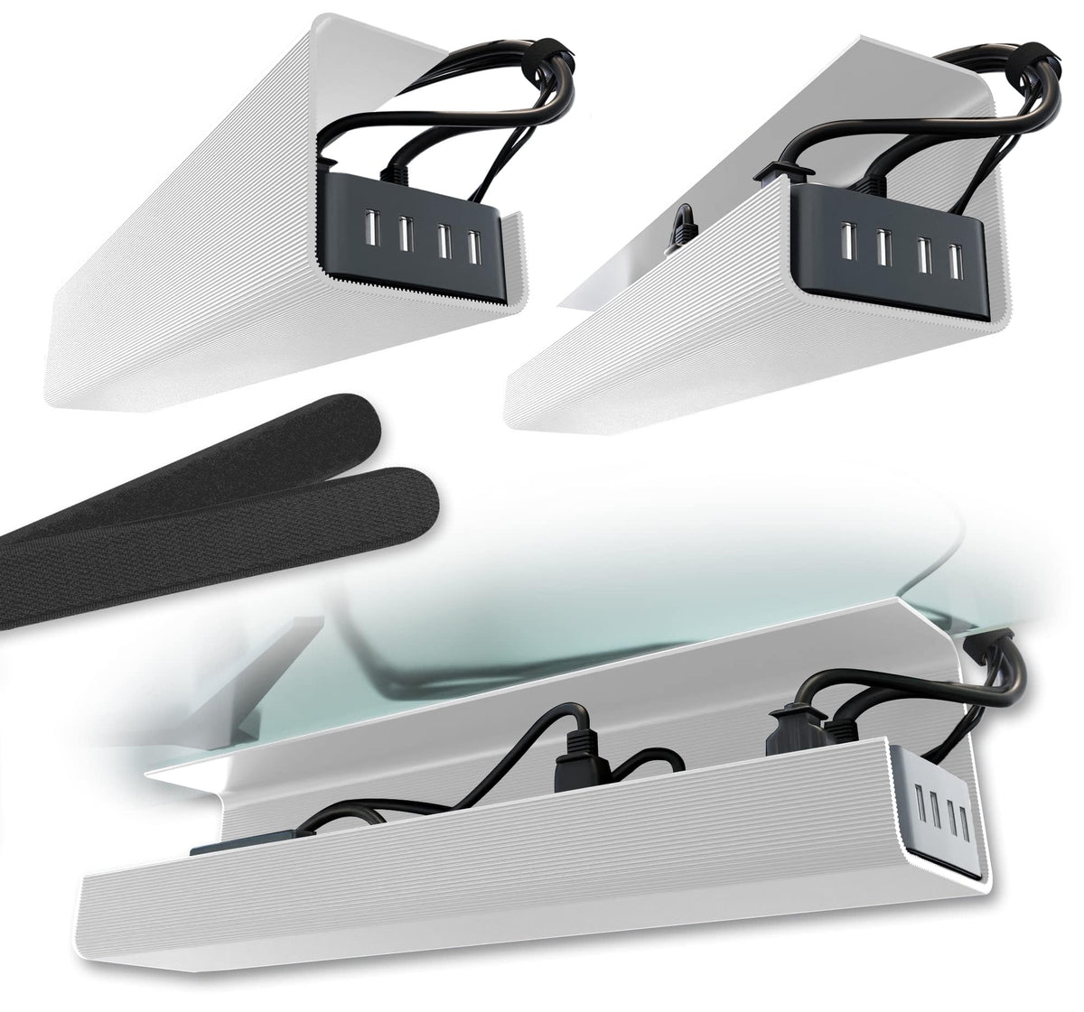 Scanfield Under Desk Cable Management Tray, No-Screw, 17-Inch, 2-Pack Black