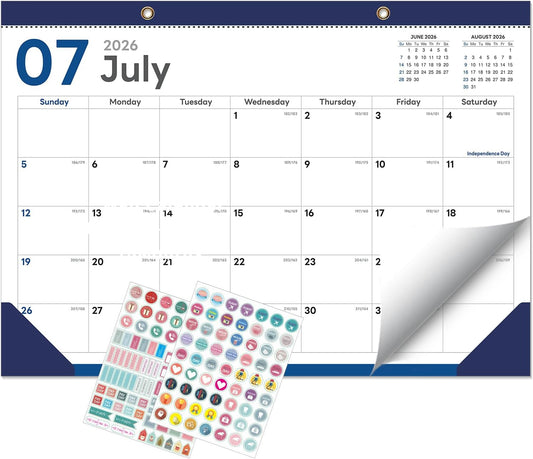 Desk Calendar 2026-2027, 18 Months, Jul 2026-Dec 2027, 17x12 Inch, Navy