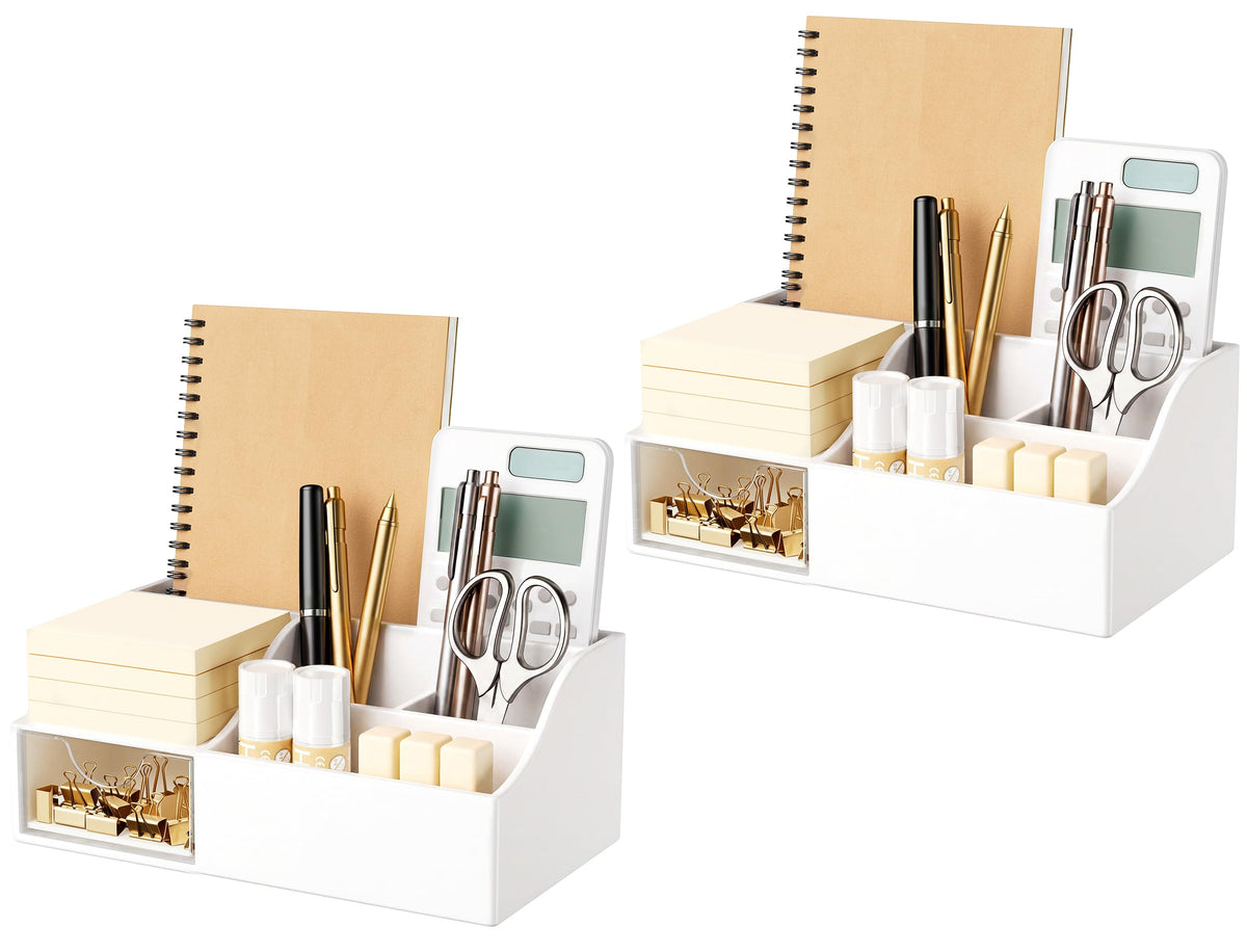HBlife Acrylic Desk Organizer with Drawer, Pen & Pencil Holder, Multifunctional Desktop Caddy for Office Supply and Organization (Clear)