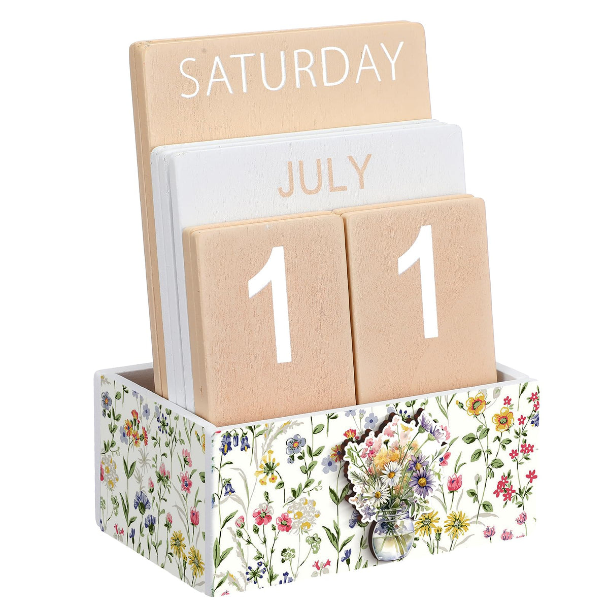 AceOrbit Wildflower Wood Block Perpetual Calendar Coquette Desk Decor
