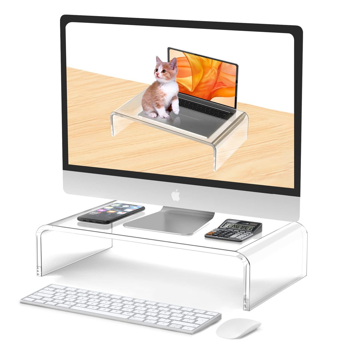 Acrylic Monitor Stand Riser Clear Laptop Stand 2-Tier L16 xW7.5 xH4.7