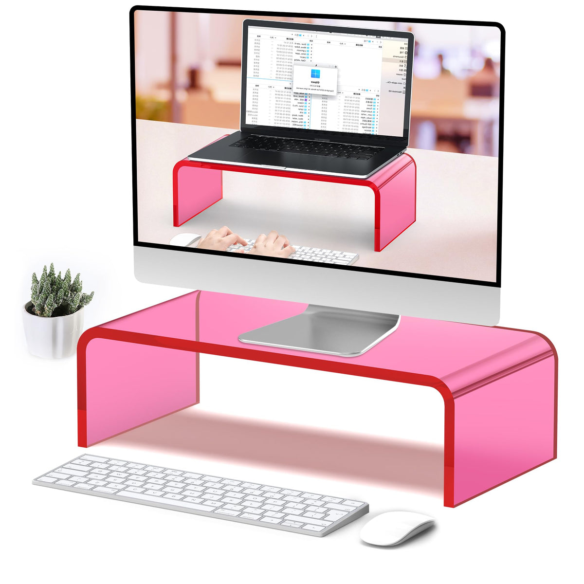 Acrylic Monitor Stand Riser Clear Laptop Stand 2-Tier L16 xW7.5 xH4.7