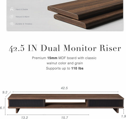Dual Monitor Stand Riser with Storage Drawer for Desk Organization