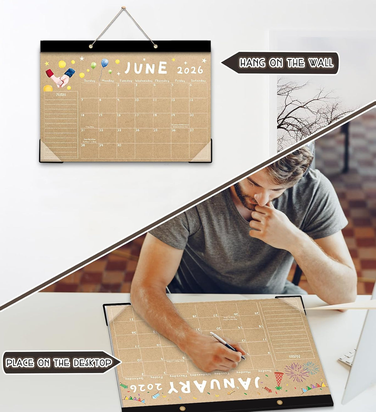 Desk Calendar 2026-2027, 18-Month 17" x 12" Wall/Desk Planner, Jan 2026 – Jun 2027, Thick Paper, Corner Protectors, Hanging Rope, Perfect for Office, School, Home