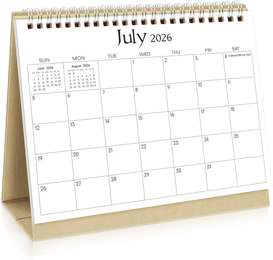 SKYDUE Small Desk Calendar 2026-2027, Jul. 2026 – Dec. 2027, 8.3" x 6.3", Black Minimalist Style, Double-Wire Binding, To-Do & Notes Sections, with 280 Planner Stickers