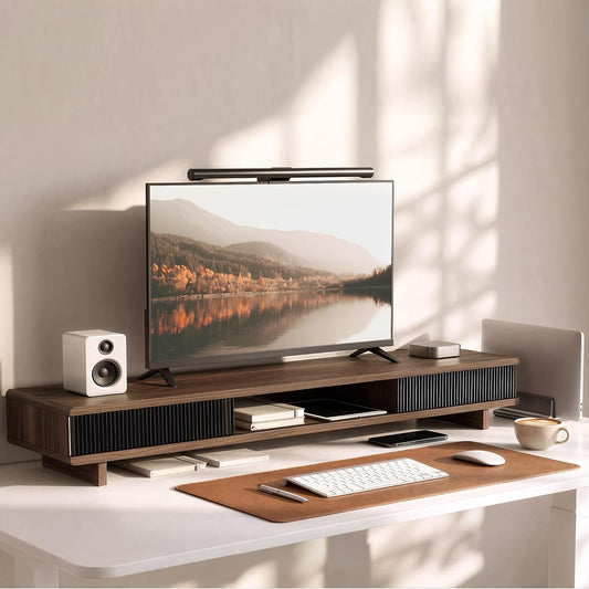 Dual Monitor Stand Riser with Storage Drawer for Desk Organization
