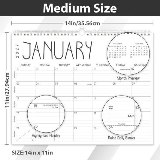 GuassLee 2027 wall calendar 12 month, Jan 2027-Dec 2027, 14"x11"