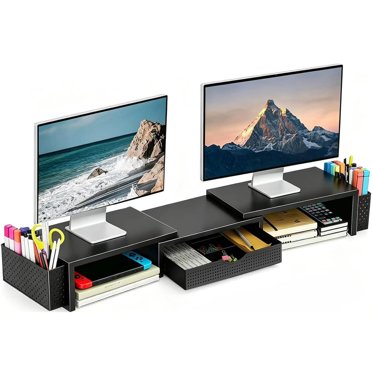 Spacrea Dual Monitor Stand Riser with Drawer and 2 Pen Holders