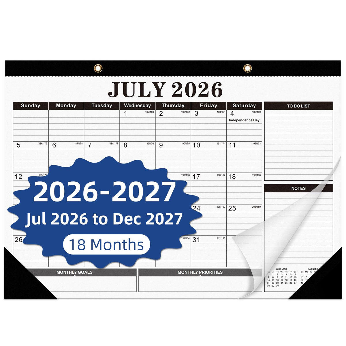 Tcamp Desk Calendar 2026-2027, Jul 2026-Dec 2027, 18-Month, 17" x 12" Large