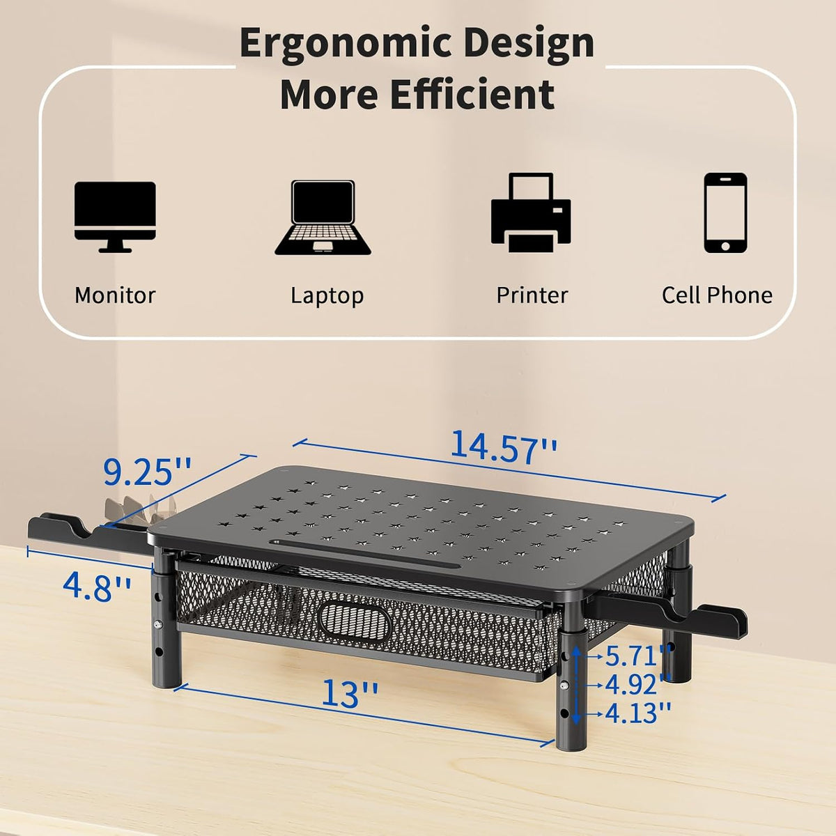Zimilar Monitor Stand Riser with Metal Mesh Drawer, Height Adjustable
