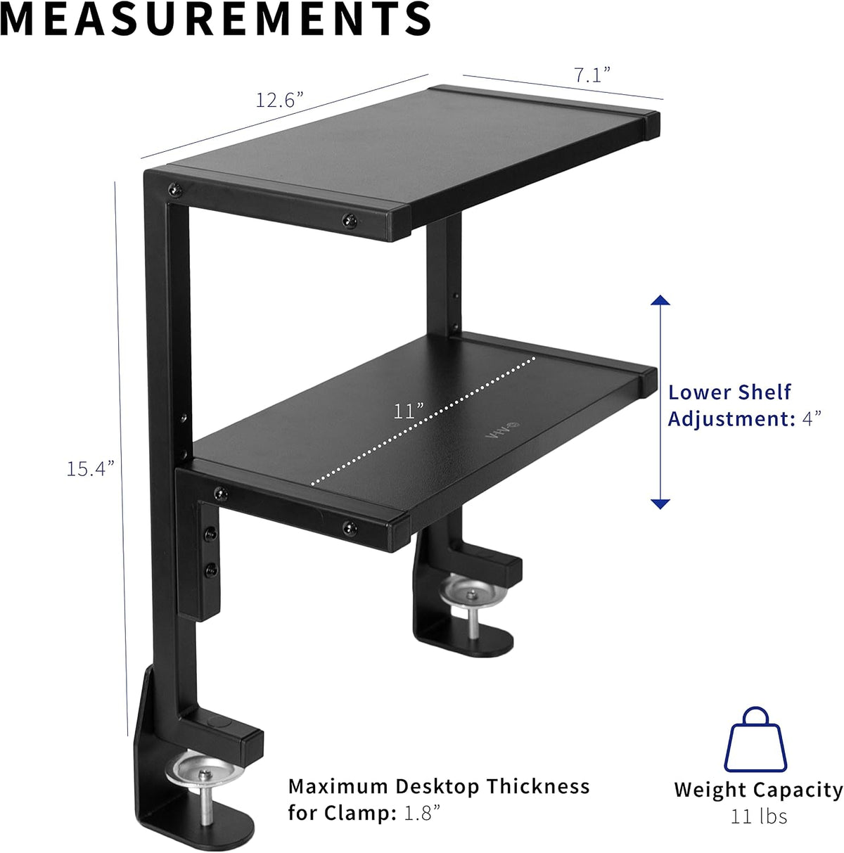 VIVO Black Clamp-on 13 inch 2-Tier Desk Shelf, STAND-SHELF2C