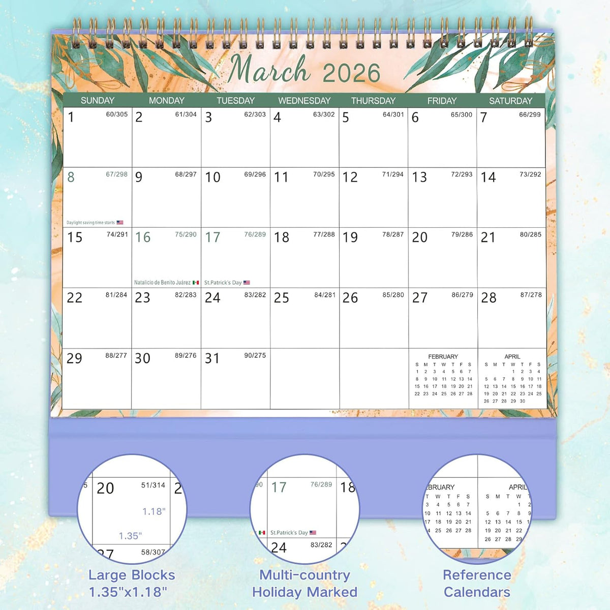 ZEEYUAN Desk Calendar 2026-2027 [Full 2-Years] Small Monthly Desktop Standing Up Flip Calendar 24-Month (Jan.2026- Dec.2027) Cute Office Desk Calendars with Planner for Work Home, 10x8.3inch/ Purple