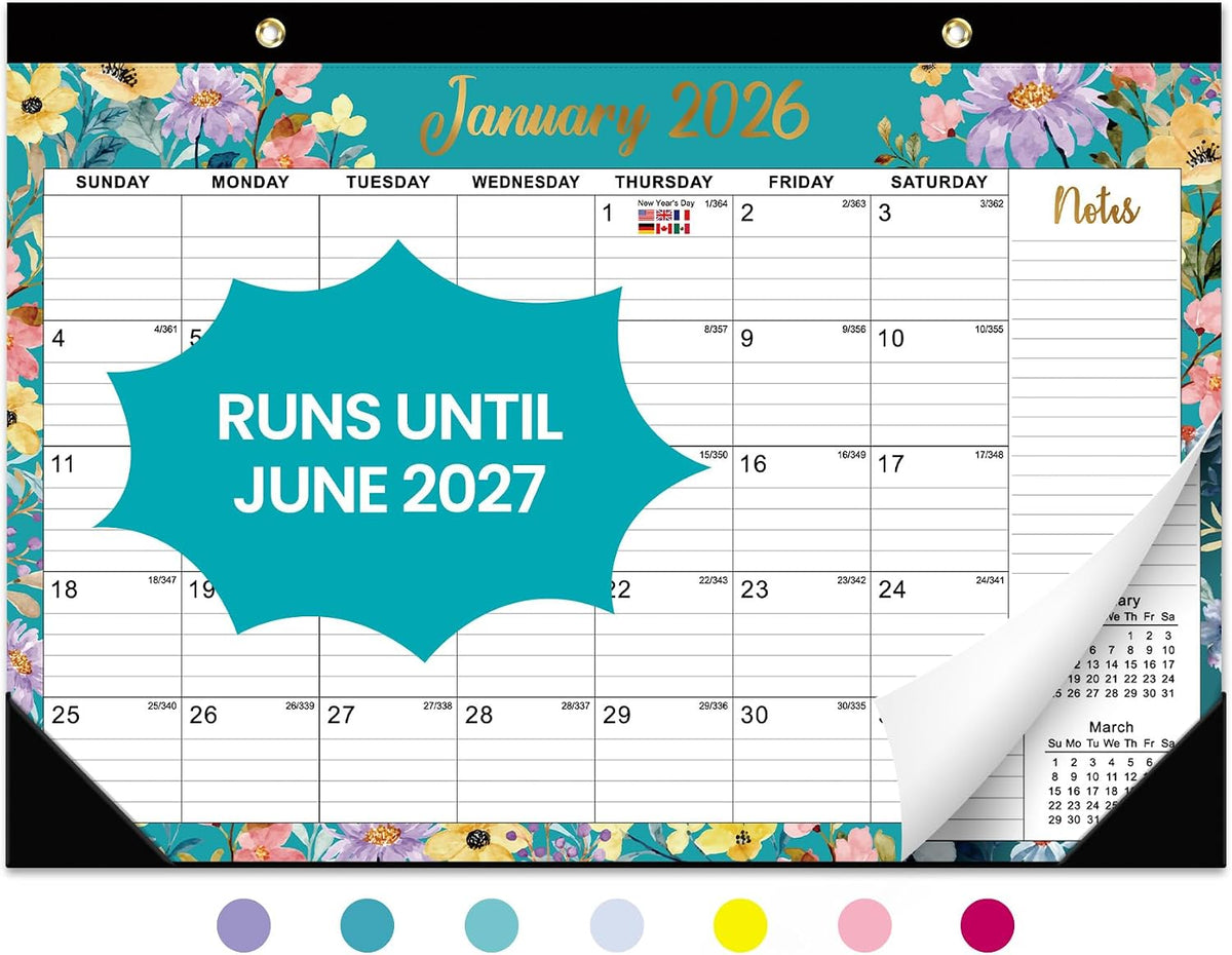 Taja Desk Calendar 2025-2026, Runs from Oct 2025 - Jun 2027, 17" x 12"