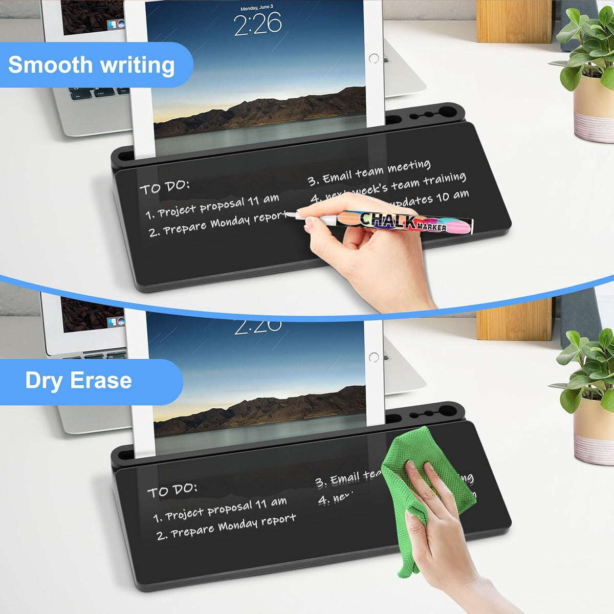 Desktop Glass Whiteboard with Storage, Desk Dry Erase White Board Black
