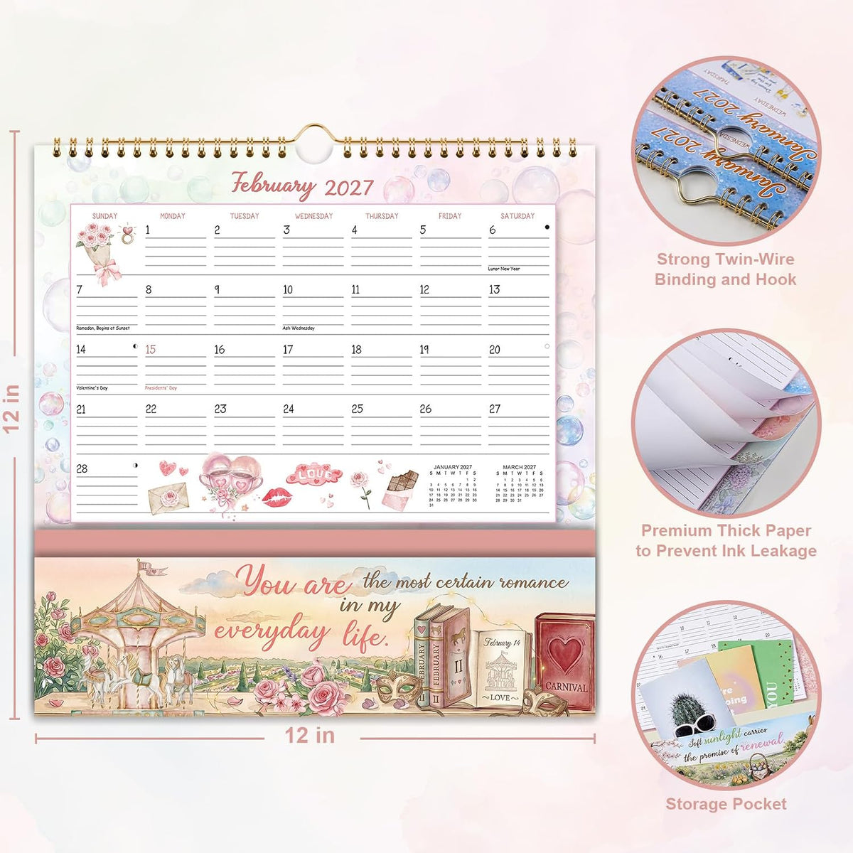 2027 Calendar - 2027 Wall Calendar with Pockets, Jan. 2027 - Dec. 2027