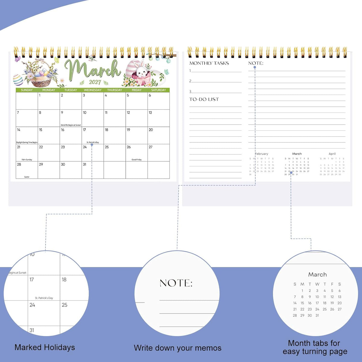 2026-2027 Mini Desk Calendar with Stickers, 8" x 6" 18 Months Festival Watercolor