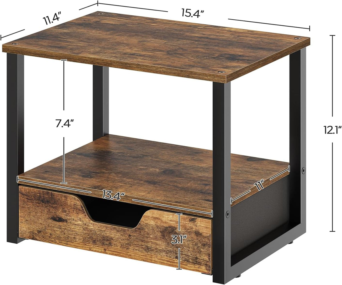YATINEY Desktop Printer Stand, 2-Tier Printer Table with Non-Woven Drawer, Multi-Purpose Desk Organizer for Home Office, Under Desk Open Organizer Shelf, Rustic Brown PS01BR