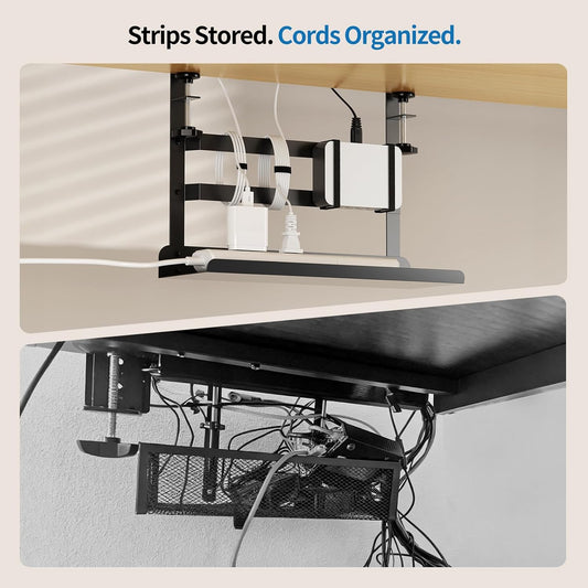 Yecaye Metal Under Desk Cable Management Tray, Clamp-On Desk Shelf