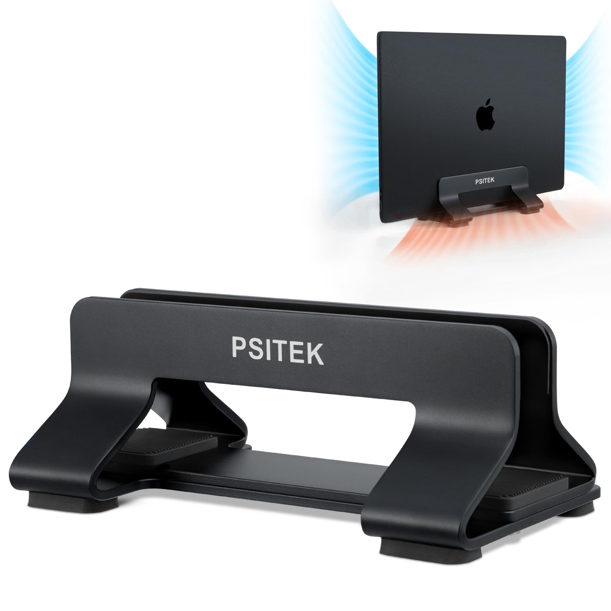 Aluminum Vertical Laptop Stand Dock Holder, Adjustable Slot Width 12-42mm, Space-Saving Upright Storage for MacBook and Laptops