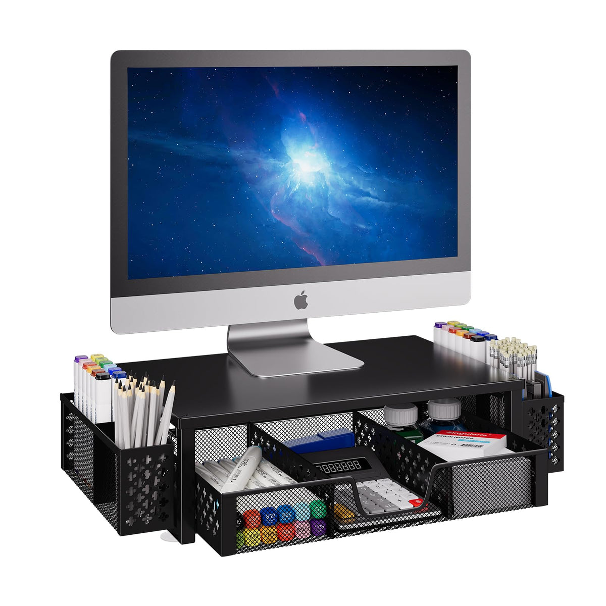 Simple Trending Desk Organizer and Accessories, Monitor Stand Riser, Black