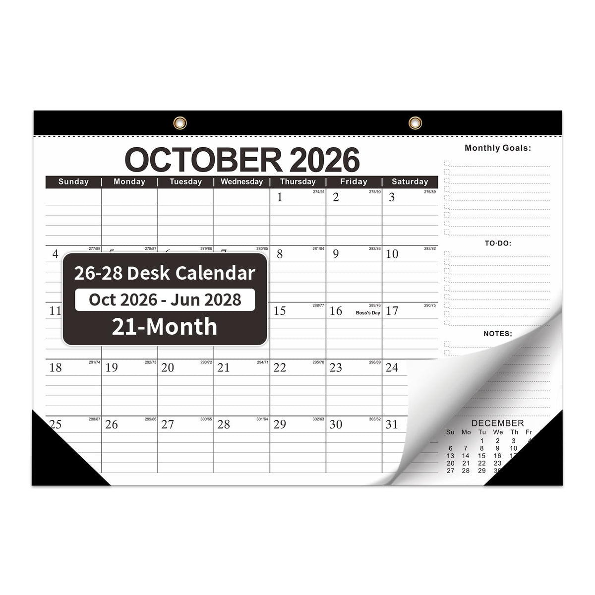 Desk Calendar 2026-2027, 18 Months, Jul 2026-Dec 2027, 17x12 Inch, Navy