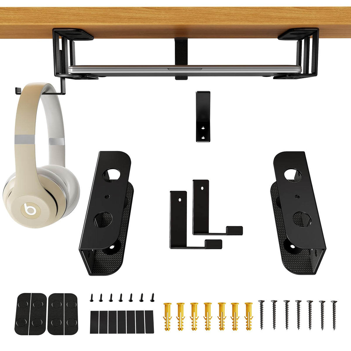 BYMECOST Under Desk Laptop Mount, Metal Under Desk Storage Holder, Black