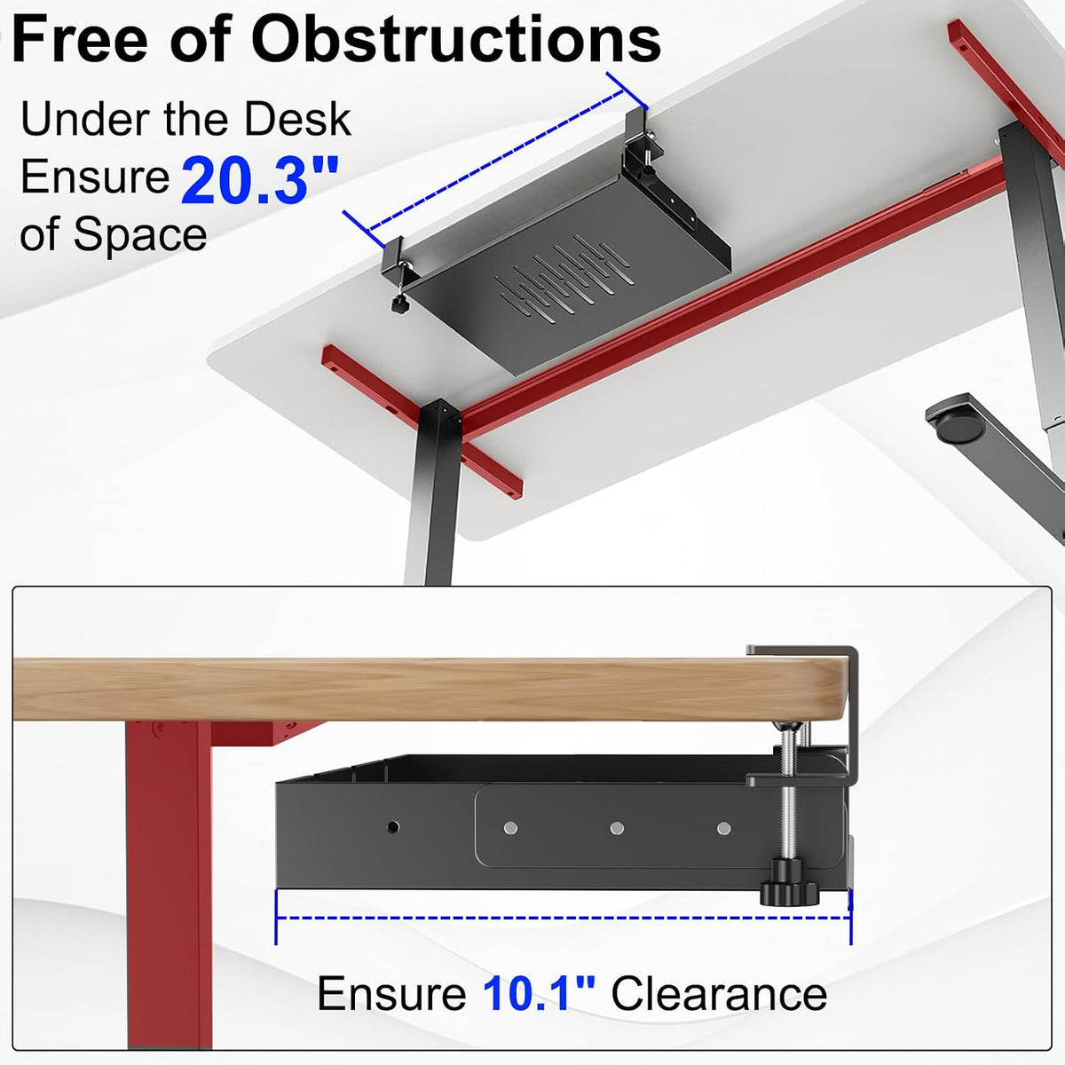 BYMECOST No Drill Under Desk Laptop Mount, Metal Under Desk Storage Shelf