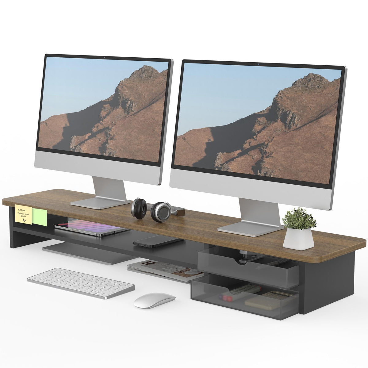 Fenge Monitor Stand, Desk Computer Riser with Frosted Storage Drawer, Black