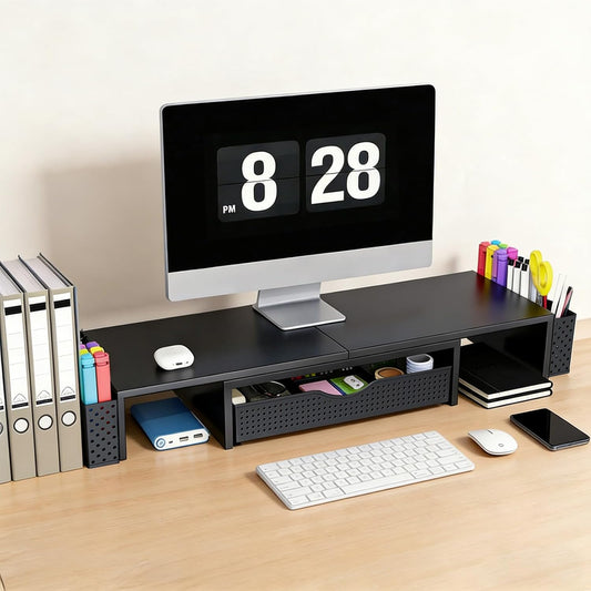 Spacrea Dual Monitor Stand Riser with Drawer and 2 Pen Holders