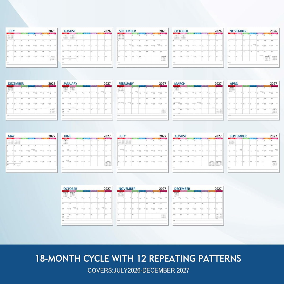Comix 2026-2027 Wall Calendar, 18 Month Planner for Home Office Classroom