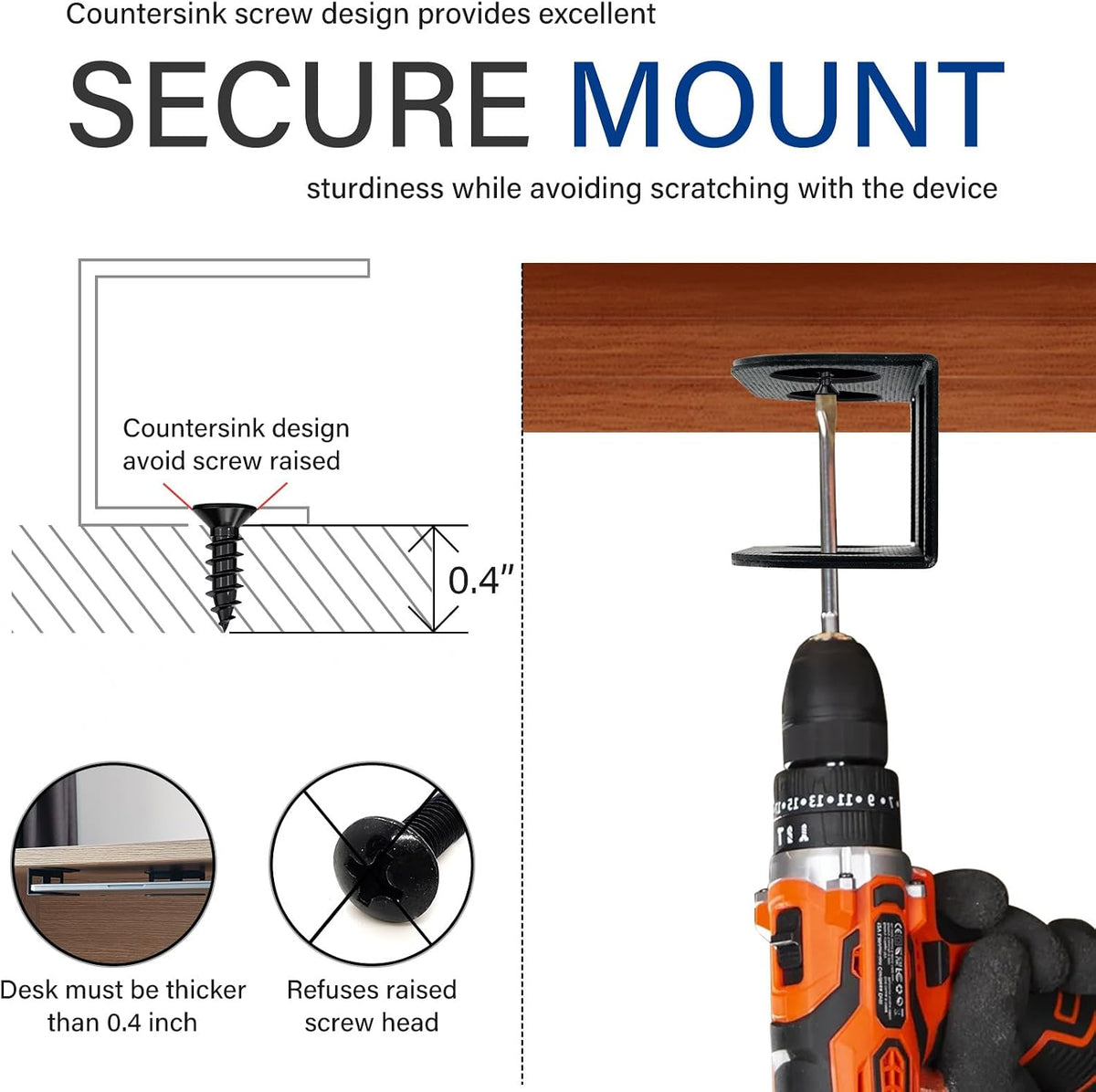 BYMECOST Under Desk Laptop Mount, Metal Under Desk Storage Holder, Black