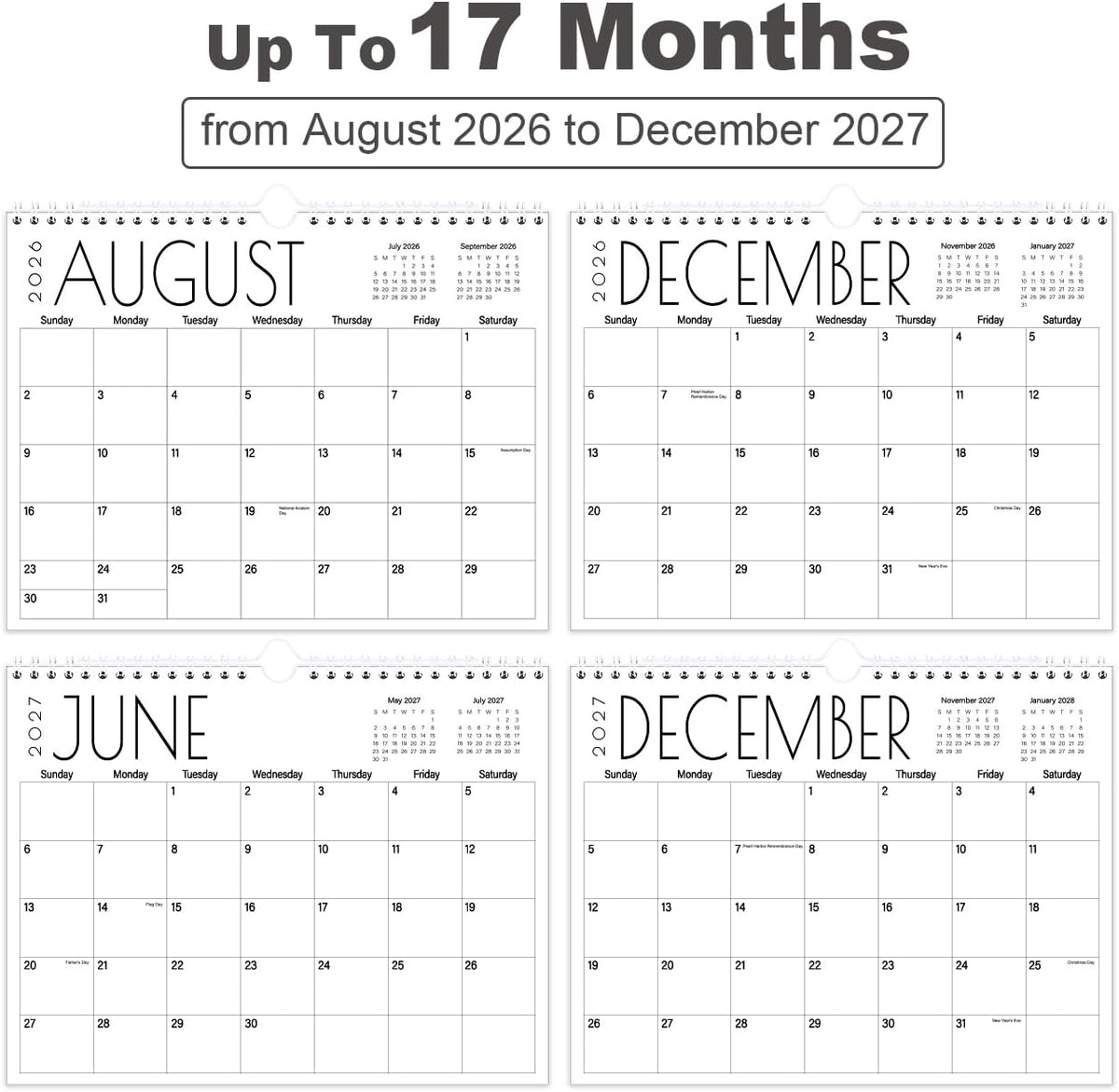 Calendar 2026-2027 - 17 Months Wall Calendar from September 2026 to December 2027, 11'' x 8.5'' Calendar 2026-2027 with Holiday Marked, Premium Paper for Organizing, Black Large Word