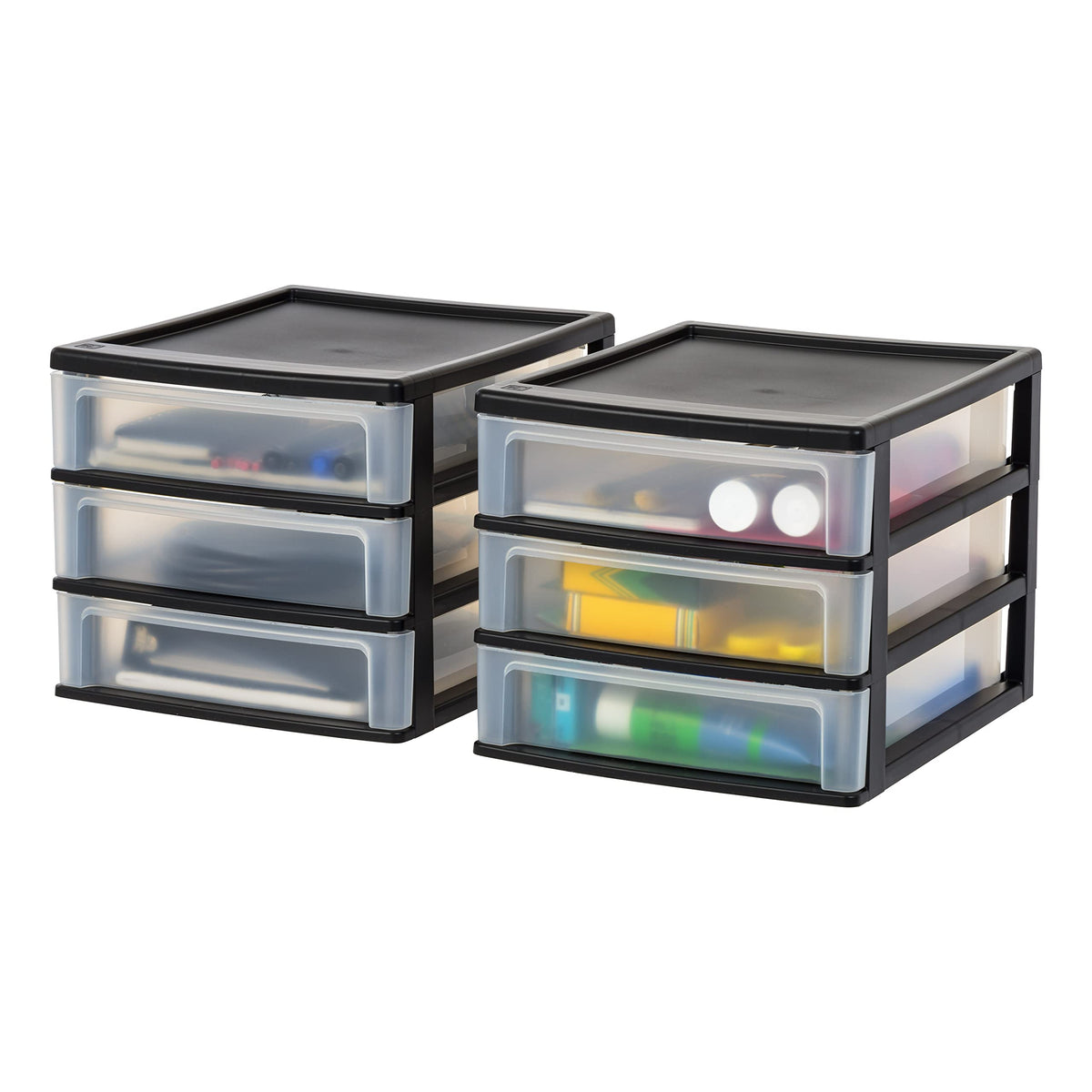 IRIS USA 3-Drawer Medium Desktop Organizer with Paper Tray, Black