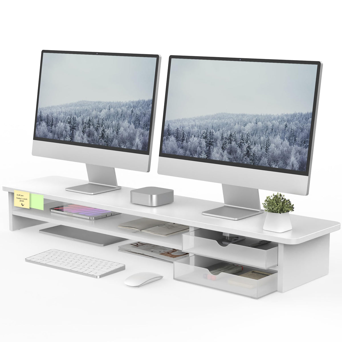 Fenge Monitor Stand, Desk Computer Riser with Frosted Storage Drawer, Black