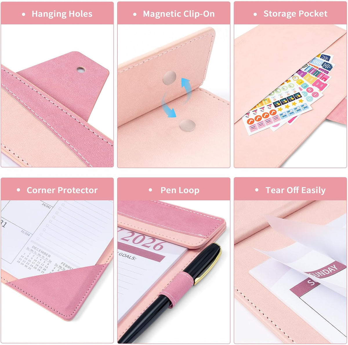 Ospelelf Desk Calendar 2026-2027 with Storage Pocket Protective Cover Large 12"x17" Leather Monthly Wall Planner Pad 18 Months January 2026 - June 2027 Pink